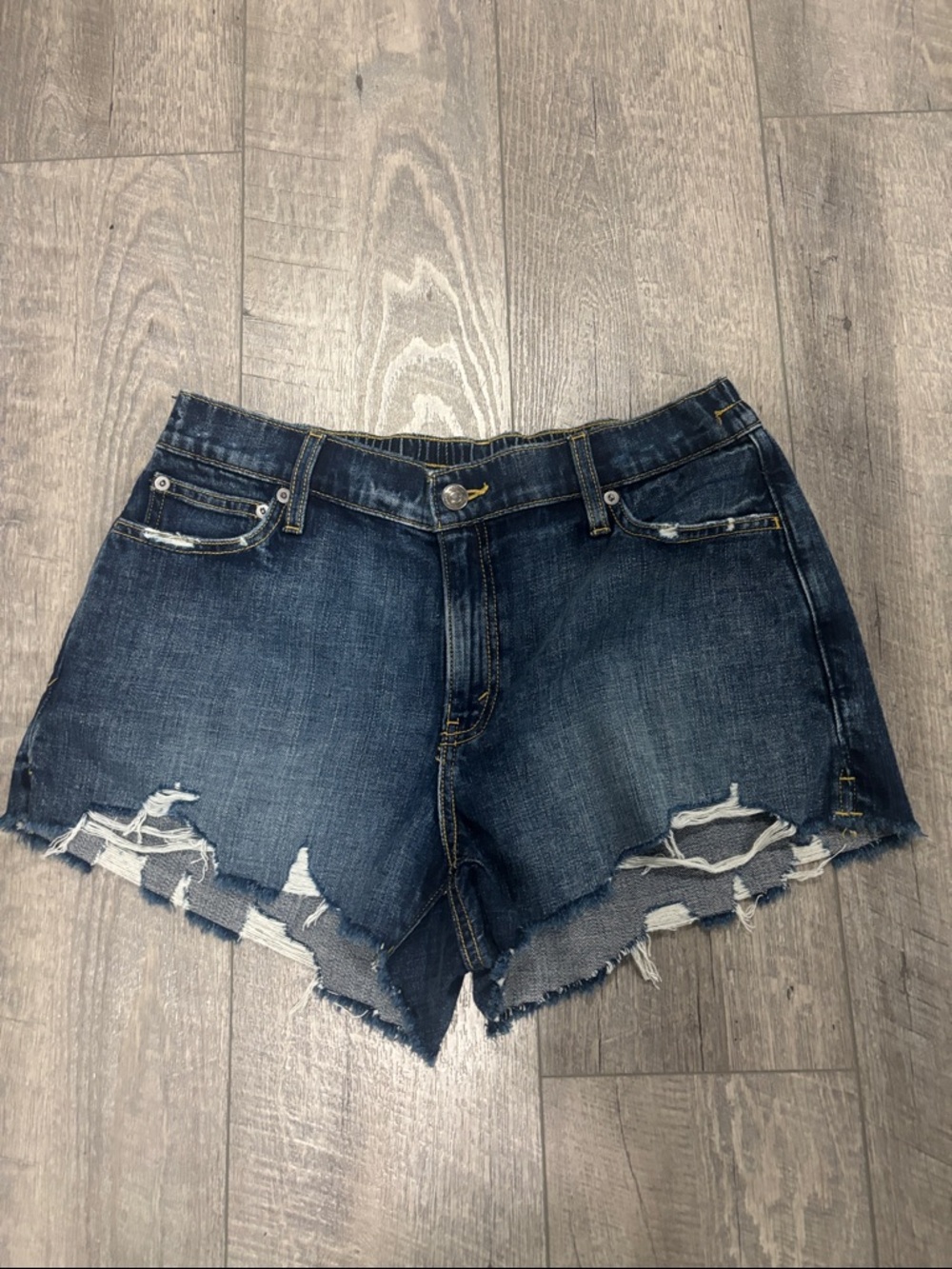 aerie Dark Blue Distressed Denim Cutoff Shorts
